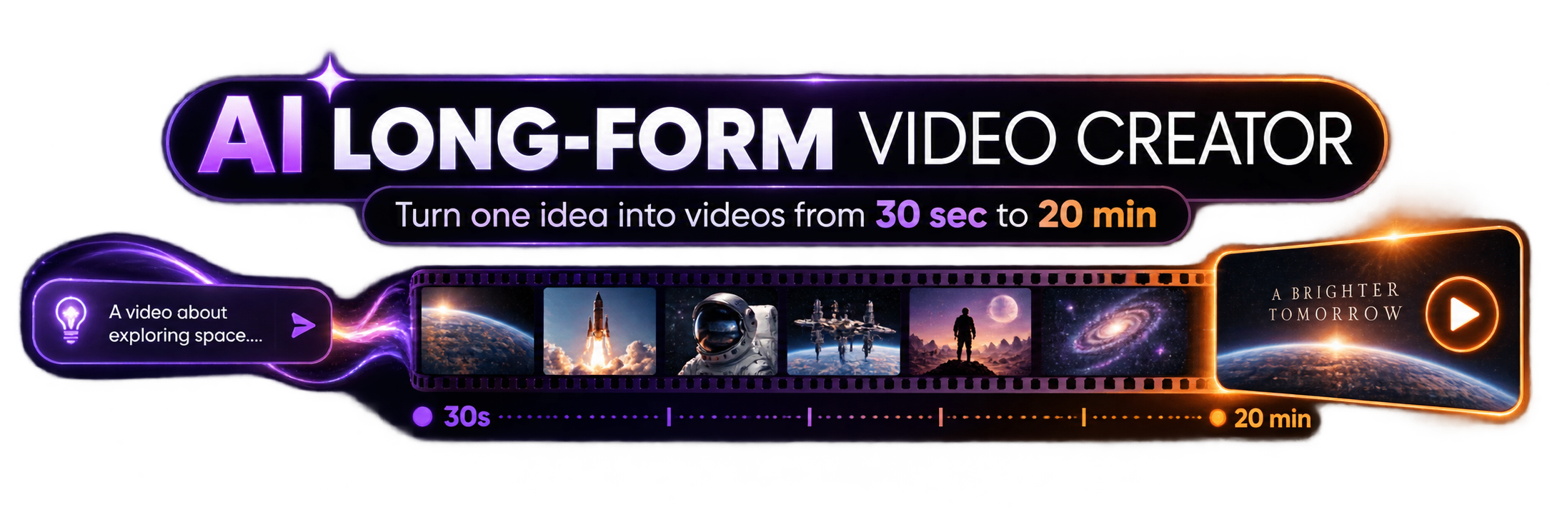 AI long-form video creator. Turn one idea into videos from 30 seconds to 20 minutes.